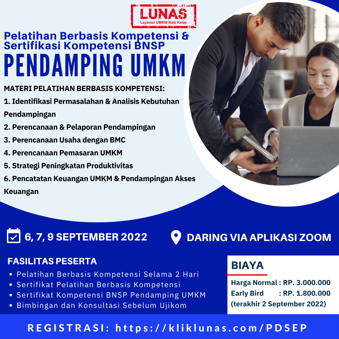 Pelatihan & Sertifikasi Kompetensi BNSP Pendamping UMKM | Event : LUNAS ...